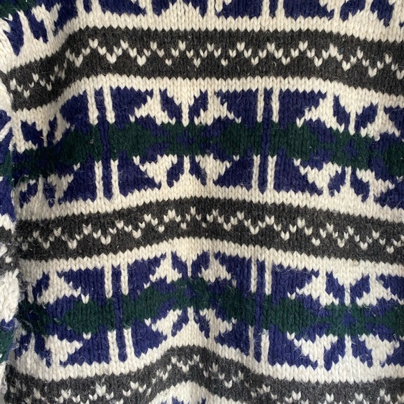 Cozy Wool Knit Patterned Sweater - Cream, Blue, Green - Picture 3 of 7